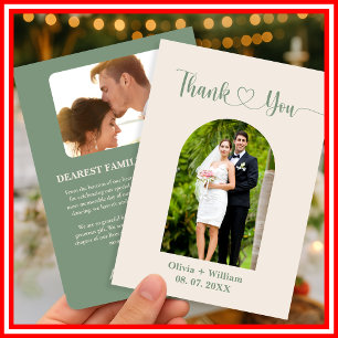 Sage Green Wedding Photo Thank You Card