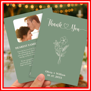 Sage Green Wedding   Photo Thank You Card
