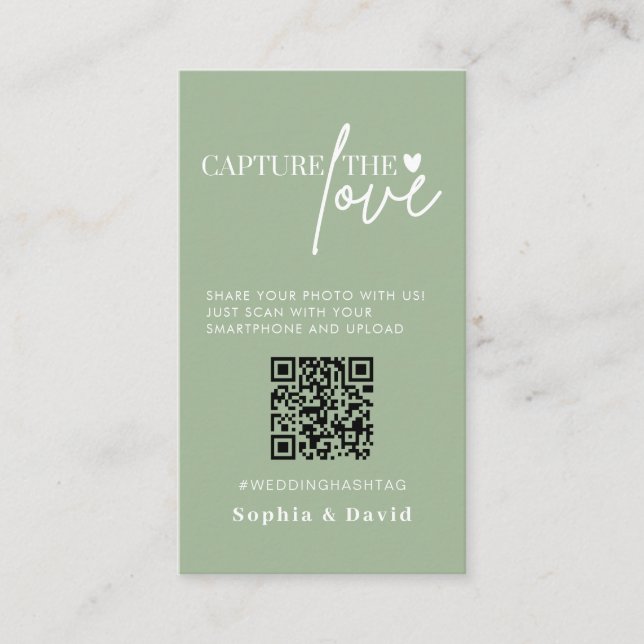 Sage Green Wedding Photos Capture The Love QR Code Enclosure Card (Front)