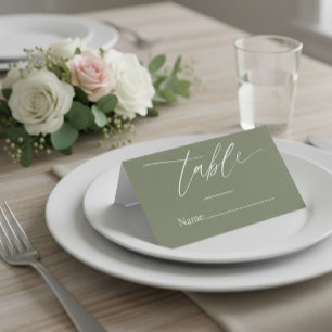 Sage Green Wedding Place Card with Elegant Script