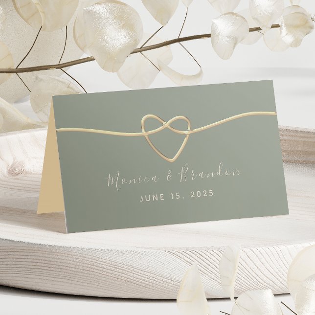 Sage Green Wedding Place Card with Heart (Creator Uploaded)