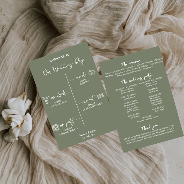 Sage Green Wedding Program Card Editable Template (Creator Uploaded)