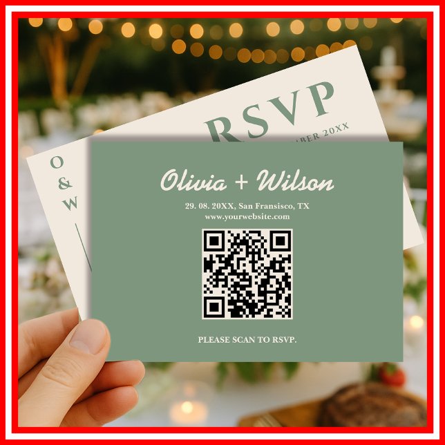 Sage Green Wedding QR Code RSVP Card (Creator Uploaded)