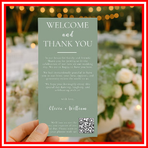 Sage Green Wedding QR Welcome & Thank You Card 