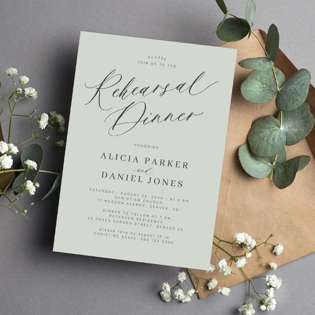 Sage green wedding rehearsal dinner invitation (Creator Uploaded)