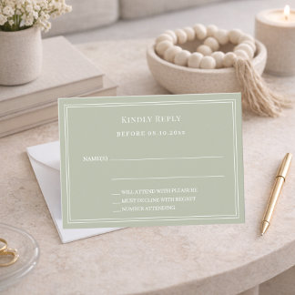 Sage green wedding response RSVP Card
