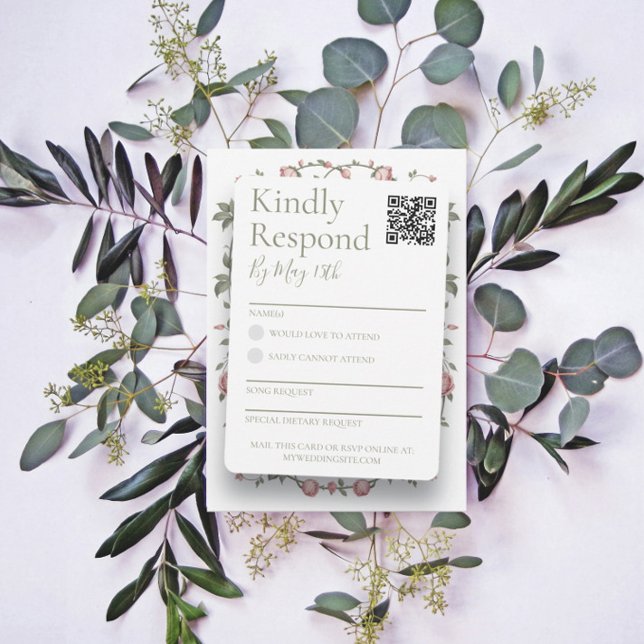 Sage Green Wedding RSVP QR Code Reply Card (Creator Uploaded)