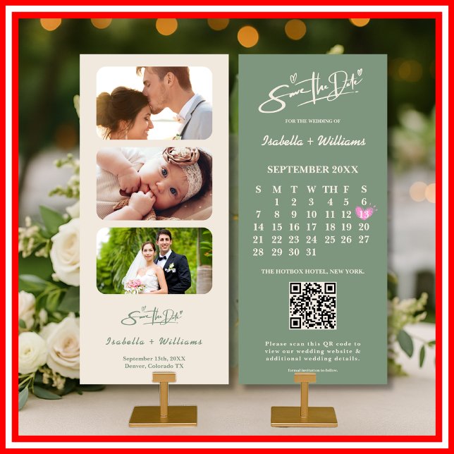Sage Green Wedding Save The Date Calendar QR Code  (Creator Uploaded)