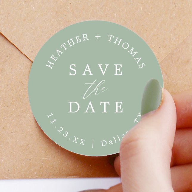 Sage Green Wedding Save The Date Envelope Classic Round Sticker (Creator Uploaded)