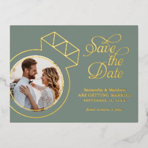 Sage Green Wedding Save the Date Photo Foil Invitation Postcard