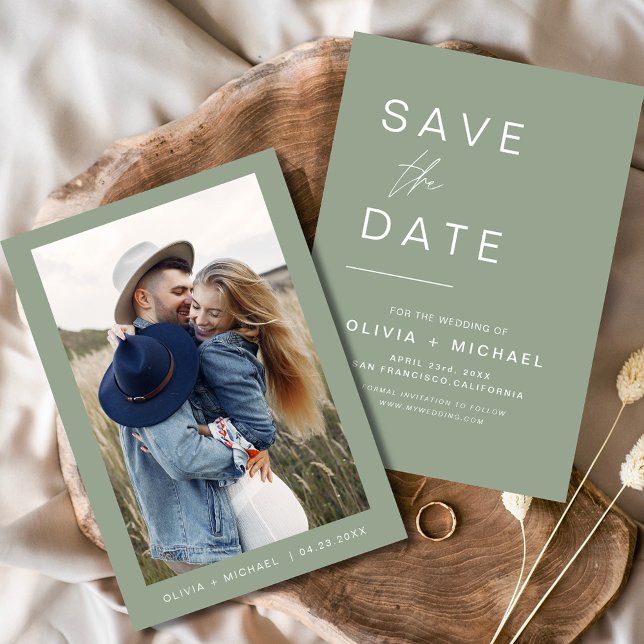 Sage Green Wedding Save the Date Photo Minimalist (Creator Uploaded)