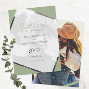Sage Green Wedding Save the Date with Colour Photo Invitation