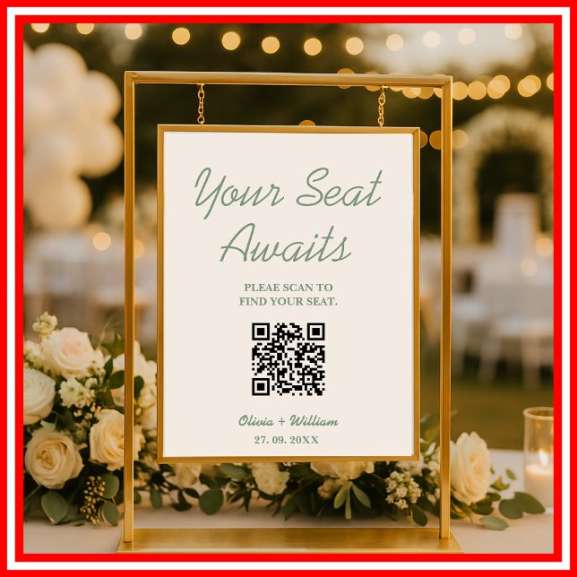 Sage Green Wedding Seating Chart QR Code  (Creator Uploaded)