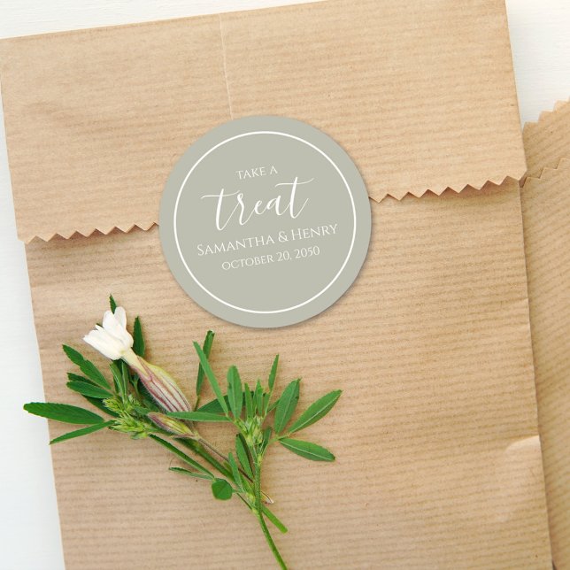 Sage Green Wedding Simple Calligraphy Script Treat Classic Round Sticker (Creator Uploaded)