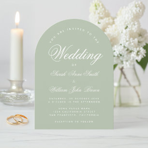 Sage Green Wedding Simple Elegant Calligraphy Arch Invitation