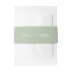 Sage Green Wedding Simple White Calligraphy Invitation Belly Band