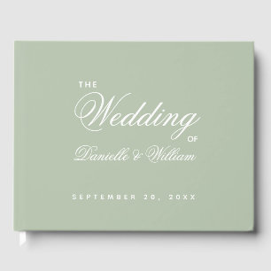Sage Green Wedding Simple White Script Calligraphy Guest Book