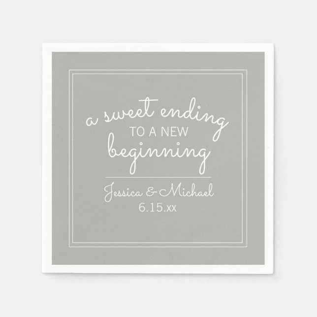 Sage Green Wedding Sweet Ending New Beginning Napkin (Front)