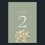 Sage Green Wedding Table Number Card<br><div class="desc">Elevate your reception tables with this elegant sage green table number card,  featuring soft beige wildflowers and modern calligraphy. A perfect addition to rustic,  botanical,  or neutral-toned weddings for a cohesive and refined décor.</div>