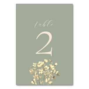 Sage Green Wedding Table Number Card