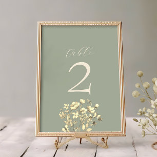 Sage Green Wedding Table Number Card