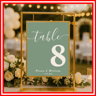 Sage Green Wedding Table Number Cards Poster