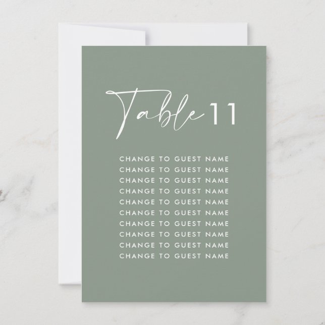 Sage green wedding table number seating chart (Back)