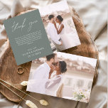 Sage Green Wedding Thank You Photo Minimalist<br><div class="desc">Wedding Thank You Cards that have a photo on the front and back. The Thank you cards contain a modern hand lettered cursive script typography that are elegant,  simple and modern to use after you wedding day celebration.</div>