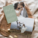 Sage Green Wedding Thank You Photo Minimalist Card<br><div class="desc">Budget Wedding Thank You Cards that have a photo on the front and back. The Thank you cards contain a modern hand lettered cursive script typography that are elegant,  simple and modern to use after you wedding day celebration.</div>