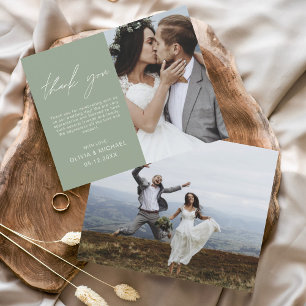 Sage Green Wedding Thank You Photo Minimalist Card