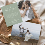 Sage Green Wedding Thank You Photo Minimalist Card<br><div class="desc">Wedding Thank You Cards that have a photo on the front and back. The Thank you cards contain a modern hand lettered cursive script typography that are elegant,  simple and modern to use after you wedding day celebration.</div>