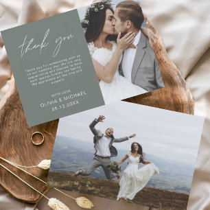 Sage Green Wedding Thank You Photo Minimalist Card