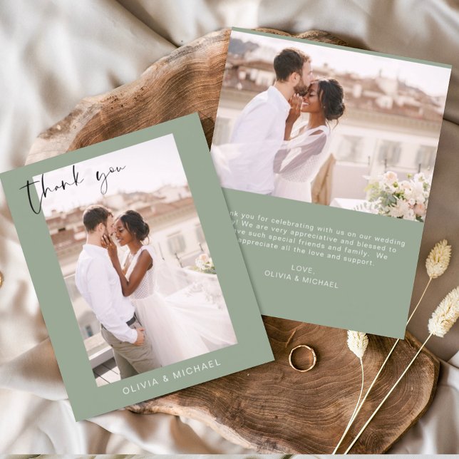 Sage Green Wedding Thank You Photo Minimalist Card (Creator Uploaded)