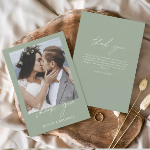 Sage Green Wedding Thank You Photo Simple Card