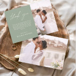 Sage Green Wedding Thank You Photo Simple Elegant<br><div class="desc">Wedding Thank You Cards that have a photo on the front and back. The Thank you cards contain a modern hand lettered cursive script typography that are elegant,  simple and modern to use after you wedding day celebration.</div>