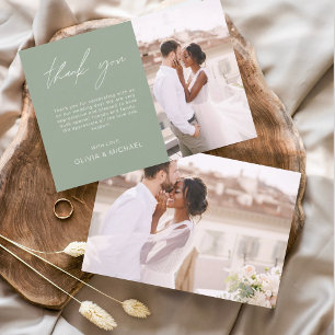 Sage Green Wedding Thank You Photo Simple Elegant Card