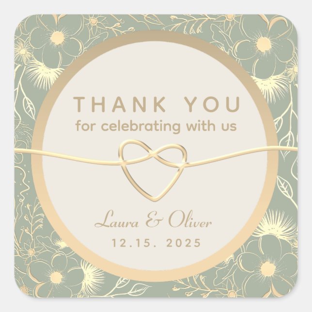 Sage Green Wedding Thank You Square Sticker (Front)