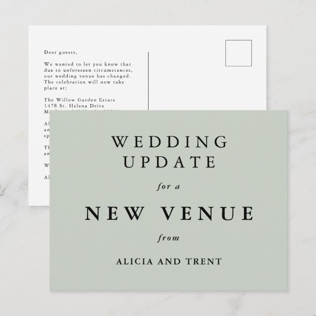 Sage Green Wedding Venue Change Update Card (Front/Back)