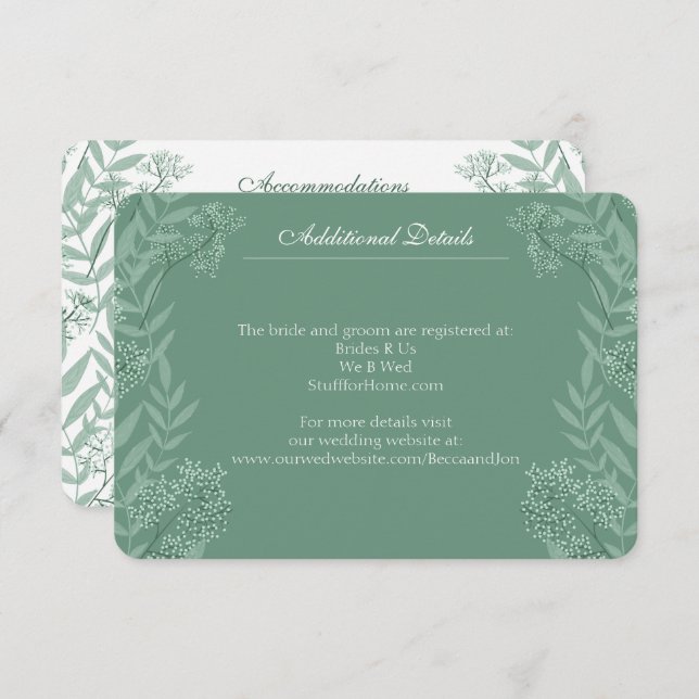 Sage Green Wedding Vintage Botanical  Enclosure Card (Front/Back)