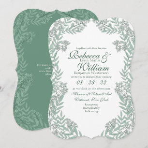 Sage Green Wedding Vintage Botanical Invitation