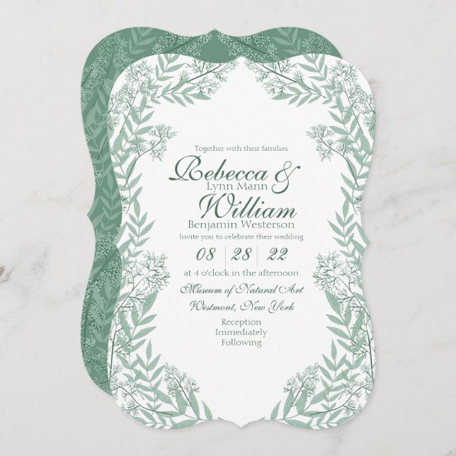 Sage Green Wedding Vintage Botanical Invitation (Front/Back)
