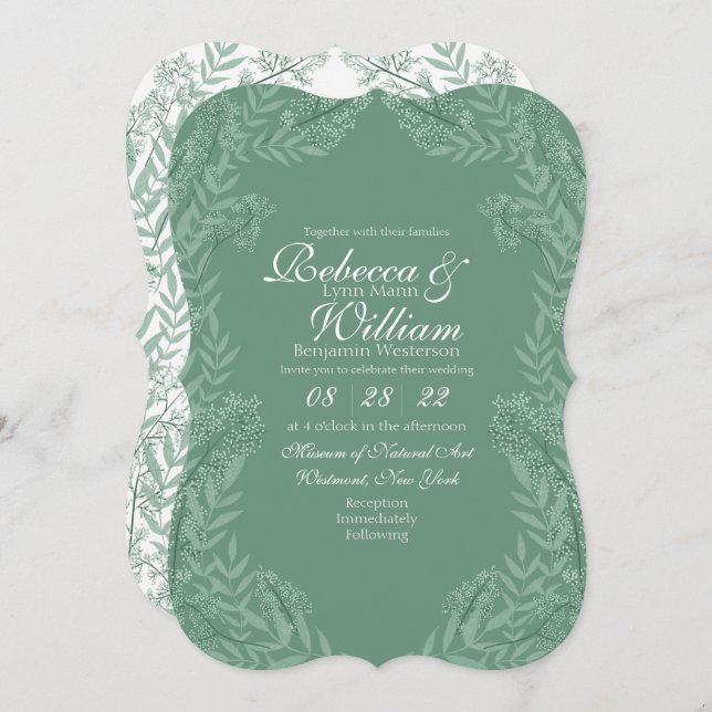Sage Green Wedding Vintage Botanical Invitation (Front/Back)