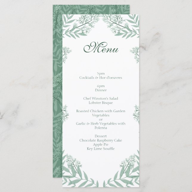Sage Green Wedding Vintage Botanical Menu (Front/Back)