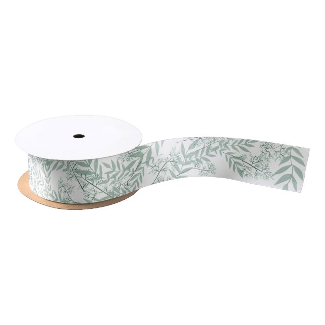 Sage Green Wedding Vintage Botanical Satin Ribbon (Spool)