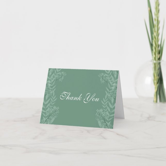 Sage Green Wedding Vintage Botanical Thank You Card (Front)
