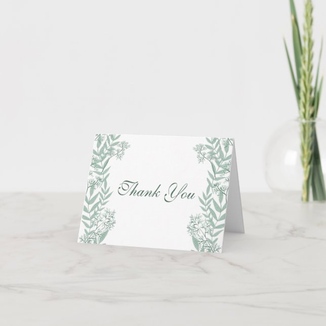 Sage Green Wedding Vintage Botanical Thank You Card (Front)