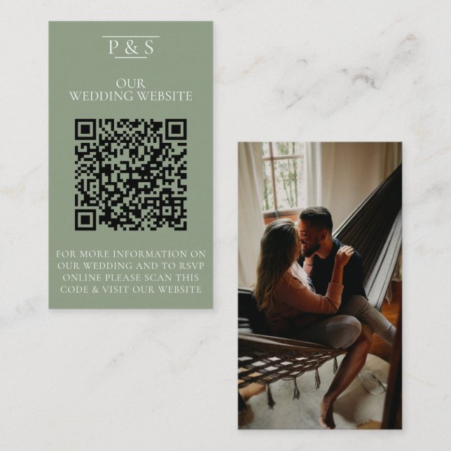 Sage Green Wedding Website QR Code Photo Rsvp    Enclosure Card (Front/Back)
