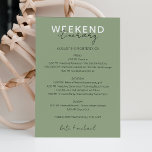 Sage Green Wedding Weekend Itinerary Card<br><div class="desc">Sage Green Modern Calligraphic Wedding Weekend schedule timeline.
Design features an elegant modern style text layout. To make advanced changes,  please select "Click to customise further" option under Personalise this template.</div>