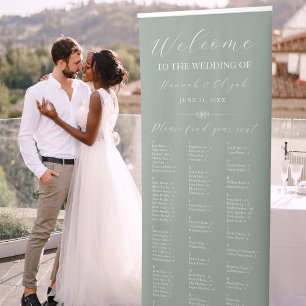 Sage Green Wedding Welcome Alphabet Seating Chart Retractable Banner