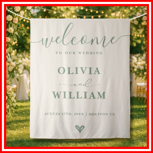 Sage Green Wedding Welcome Backdrop Tapestry